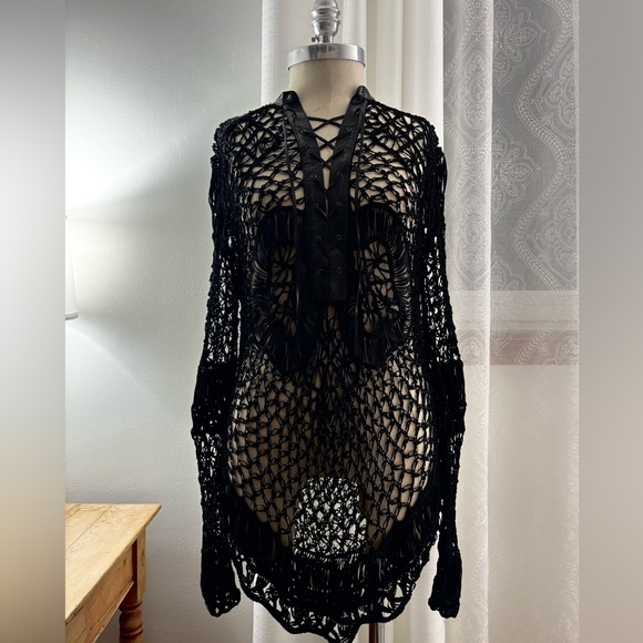 Ralph Lauren Black Label Crochet & Leather Coverup/Shirt, Sample, NWOT - Picture 4 of 16